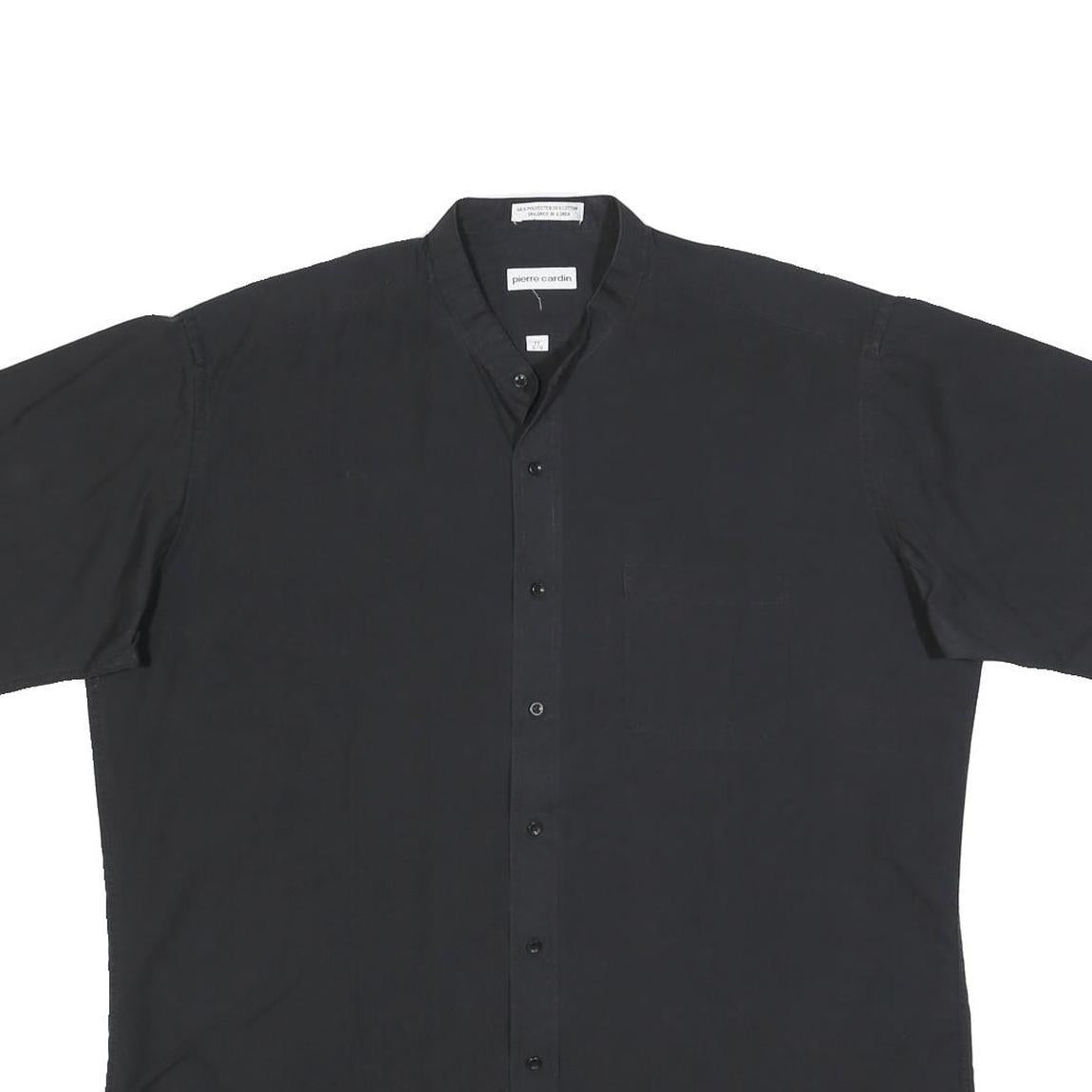 PIERRE CARDIN Mens Black Cotton Blend Shirt L Button Up Short Sleeve Relaxed Fit