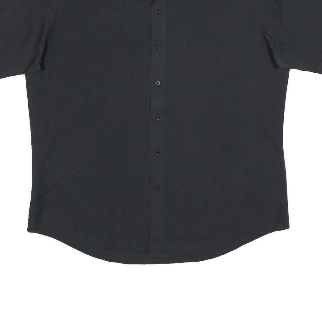 PIERRE CARDIN Mens Black Cotton Blend Shirt L Button Up Short Sleeve Relaxed Fit