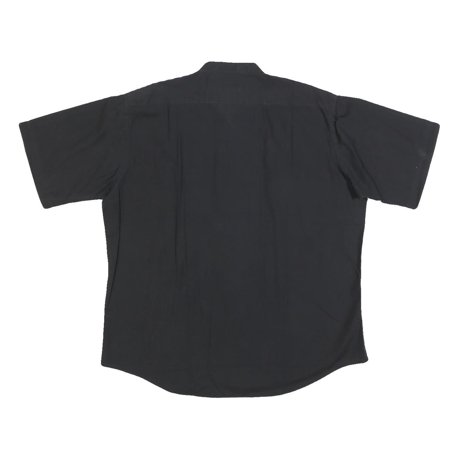 PIERRE CARDIN Mens Black Cotton Blend Shirt L Button Up Short Sleeve Relaxed Fit