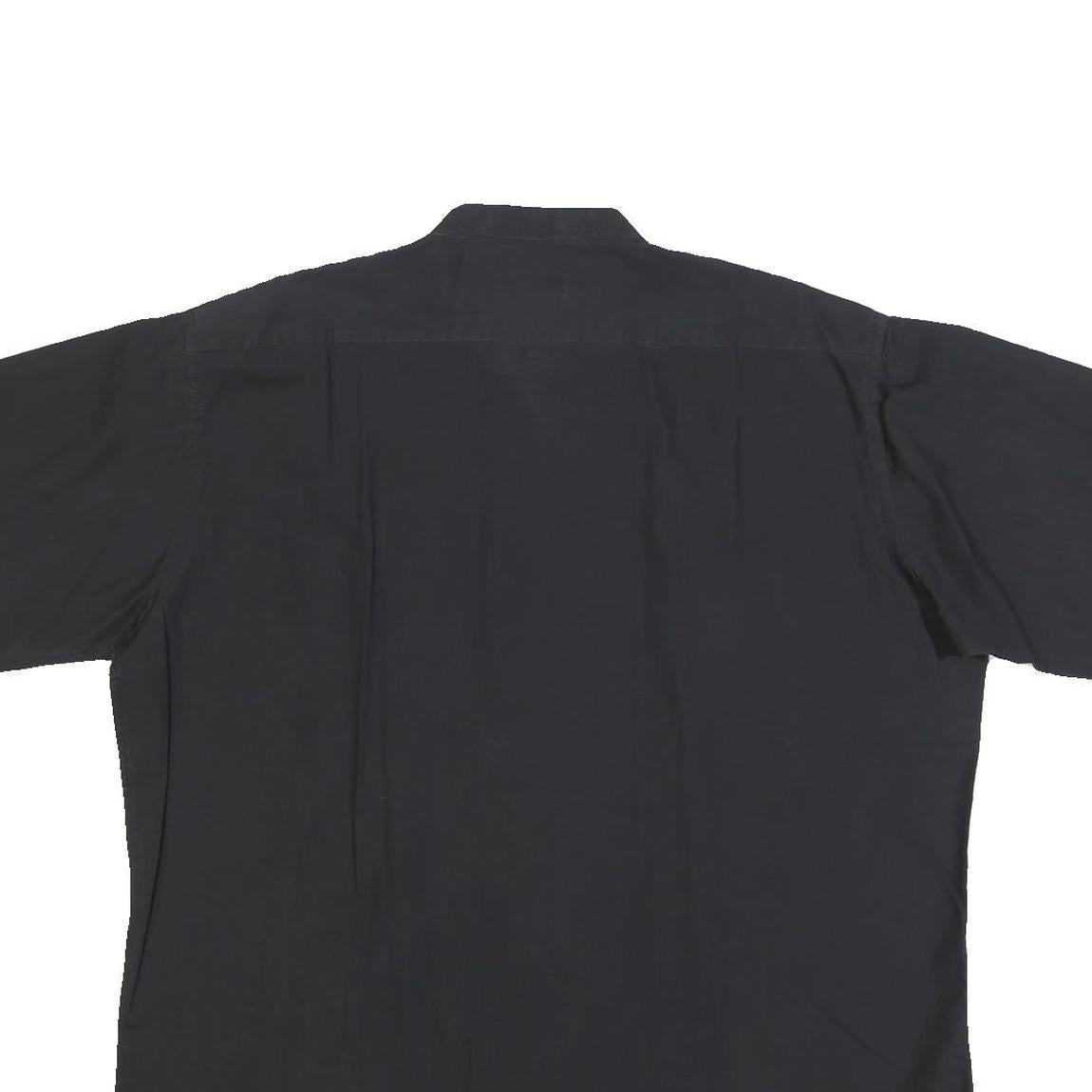 PIERRE CARDIN Mens Black Cotton Blend Shirt L Button Up Short Sleeve Relaxed Fit