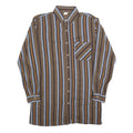 Mens Brown Blue Striped Cotton Shirt L Long Sleeve Button Front Casual