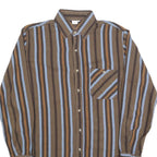 Mens Brown Blue Striped Cotton Shirt L Long Sleeve Button Front Casual