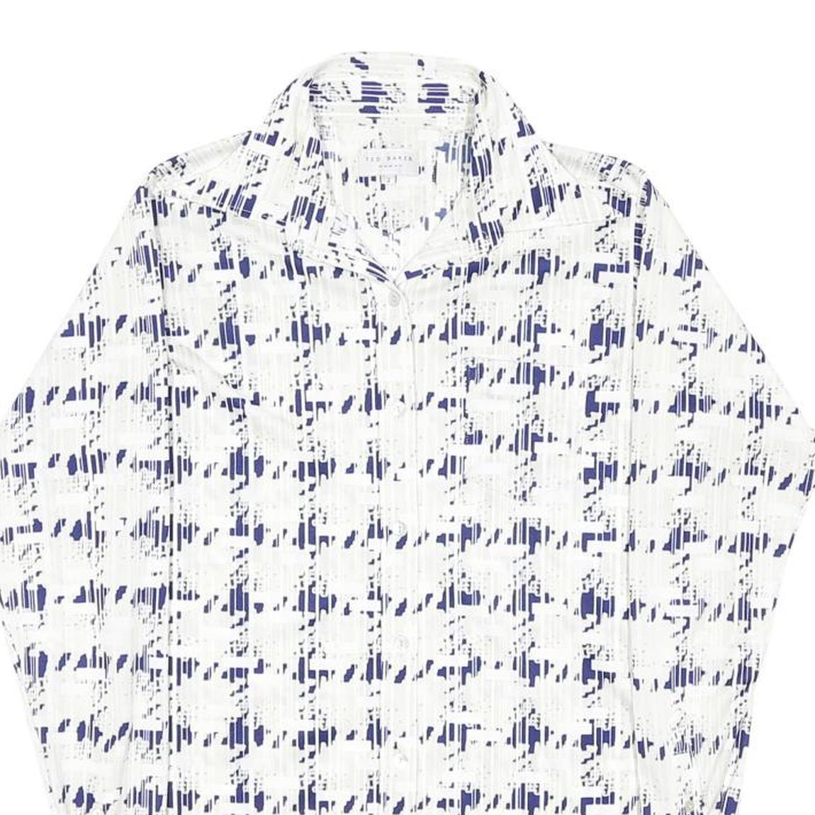 TED BAKER Womens White & Navy Pattern Shirt M Long Sleeve Button Collar Elegant