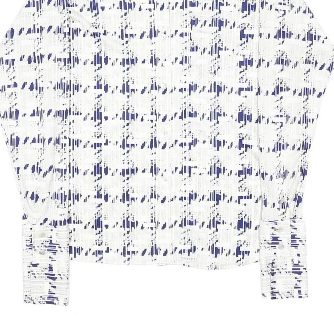 TED BAKER Womens White & Navy Pattern Shirt M Long Sleeve Button Collar Elegant
