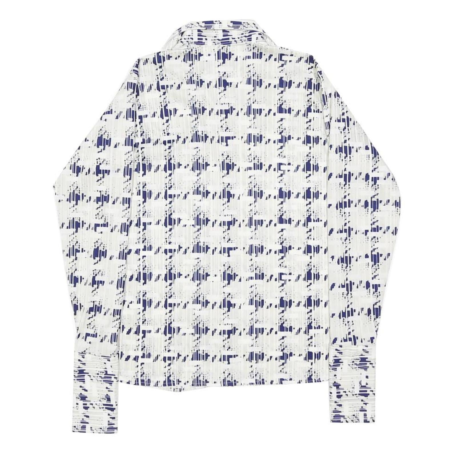 TED BAKER Womens White & Navy Pattern Shirt M Long Sleeve Button Collar Elegant