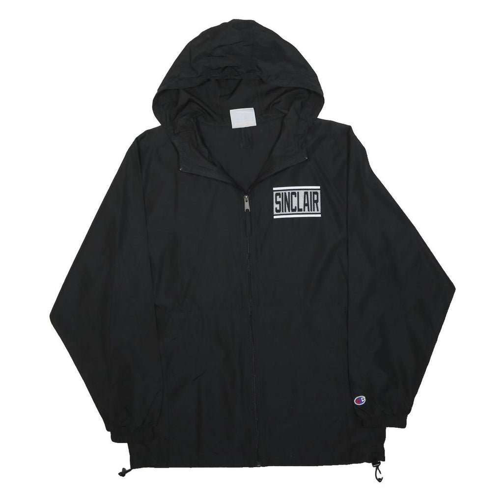 CHAMPION Mens Black Hooded Zip Jacket M Polyester Sinclair Print Logo