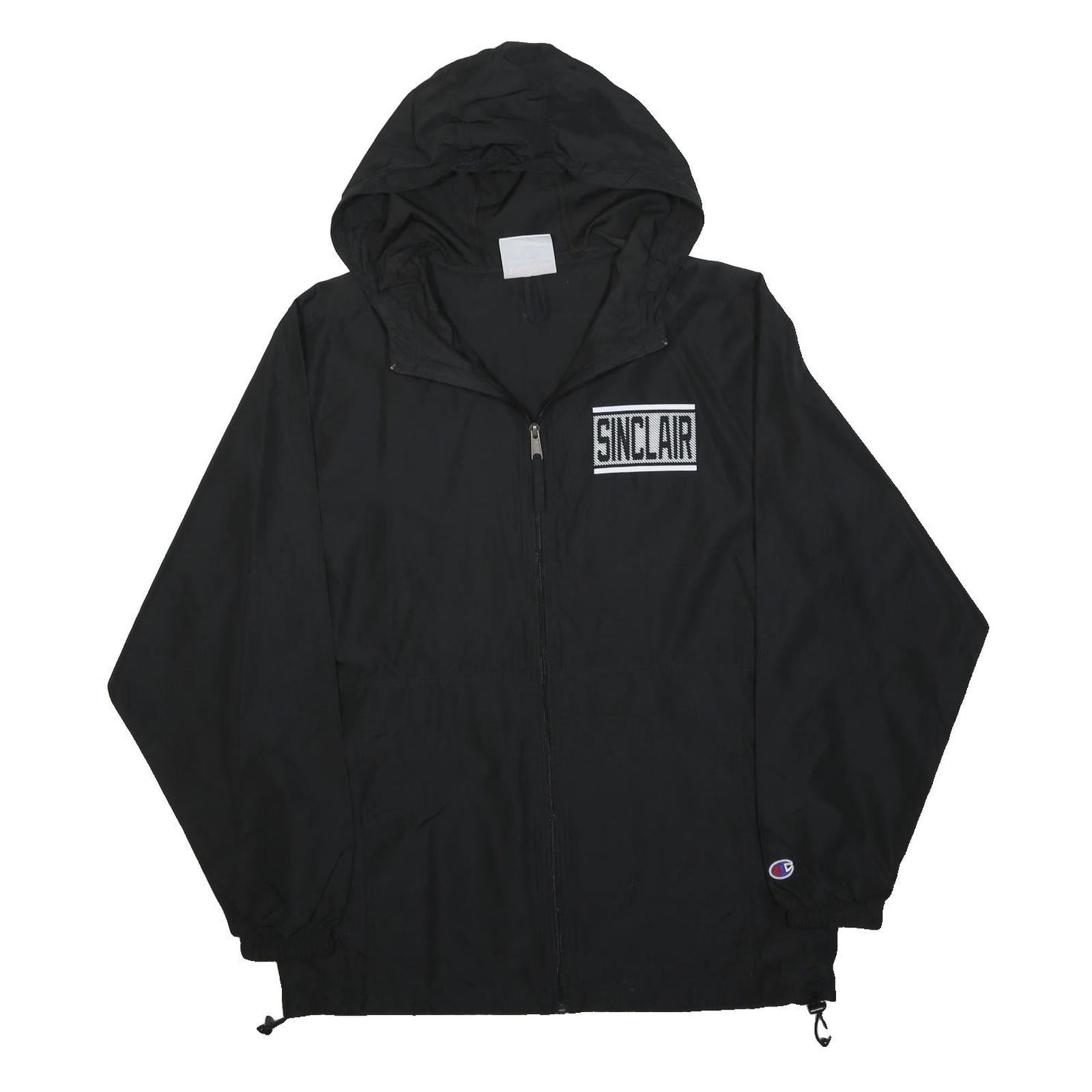 CHAMPION Mens Black Hooded Zip Jacket M Polyester Sinclair Print Logo