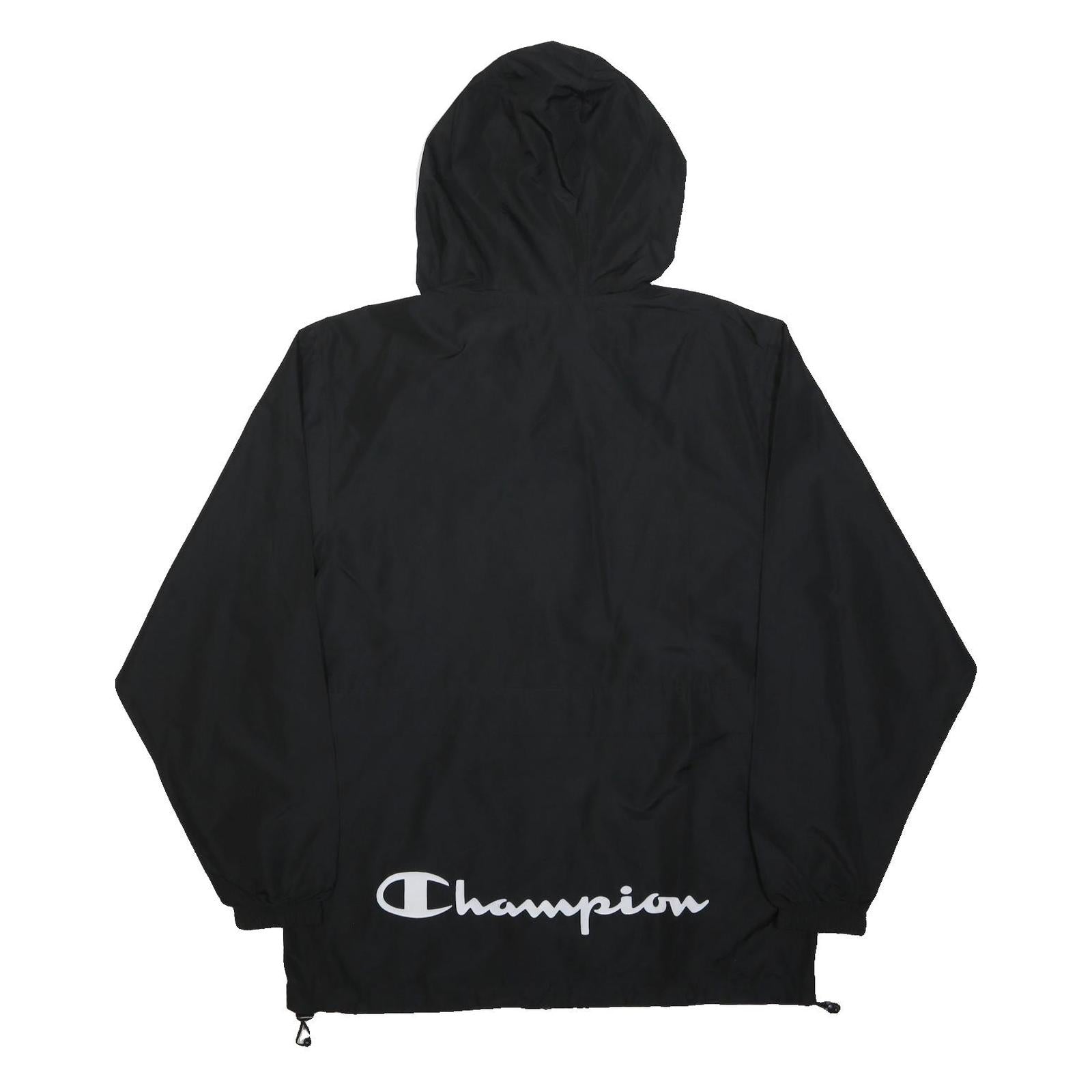 CHAMPION Mens Black Hooded Zip Jacket M Polyester Sinclair Print Logo