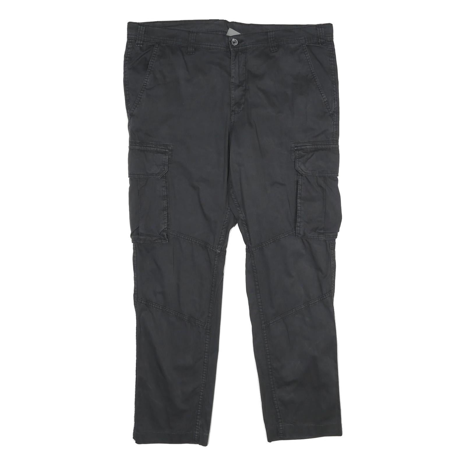 WATSON'S Mens Cotton Black Regular Cargo Trousers W36 L30 Practical Zip Closure