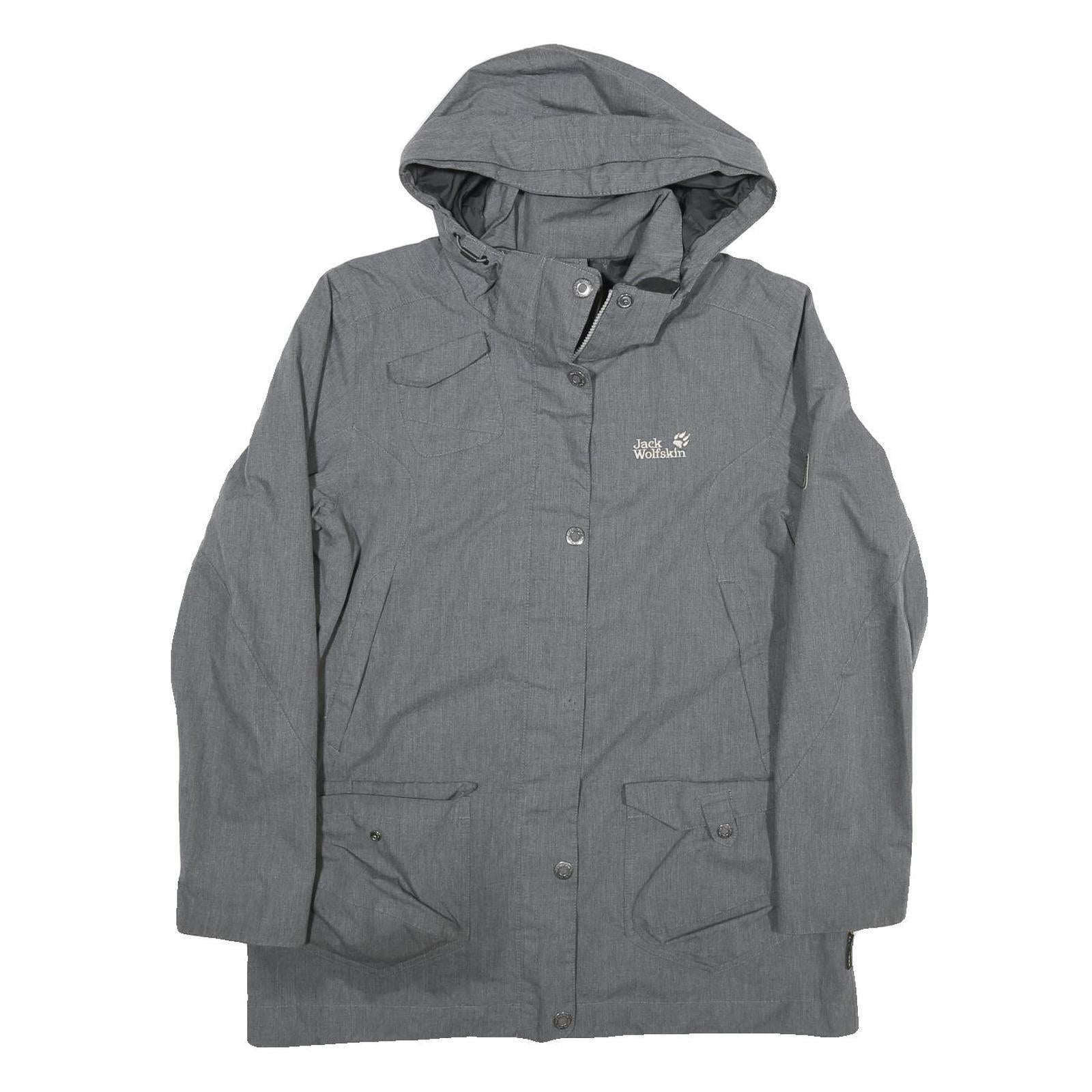 JACK WOLFSKIN Womens Grey Outdoor Jacket L Polyester Blend Zip Hooded Casual