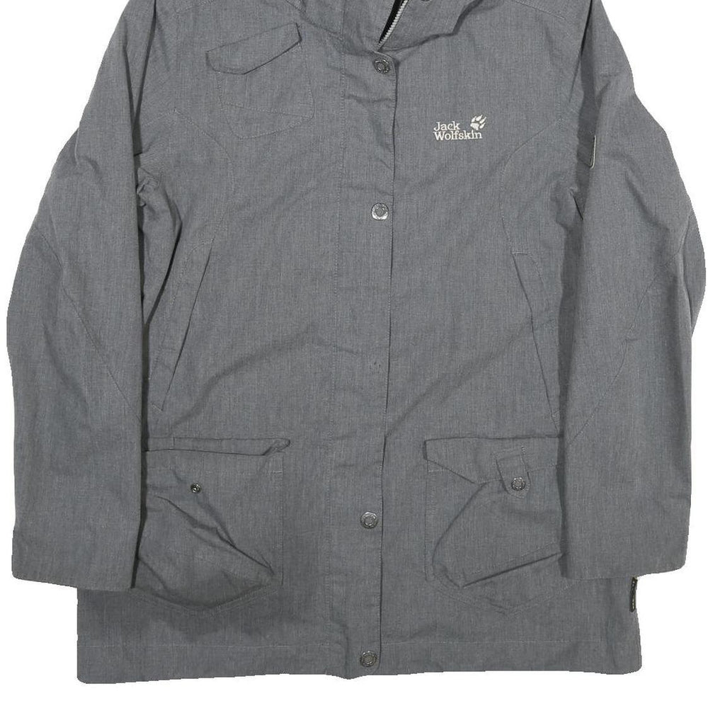 JACK WOLFSKIN Womens Grey Outdoor Jacket L Polyester Blend Zip Hooded Casual