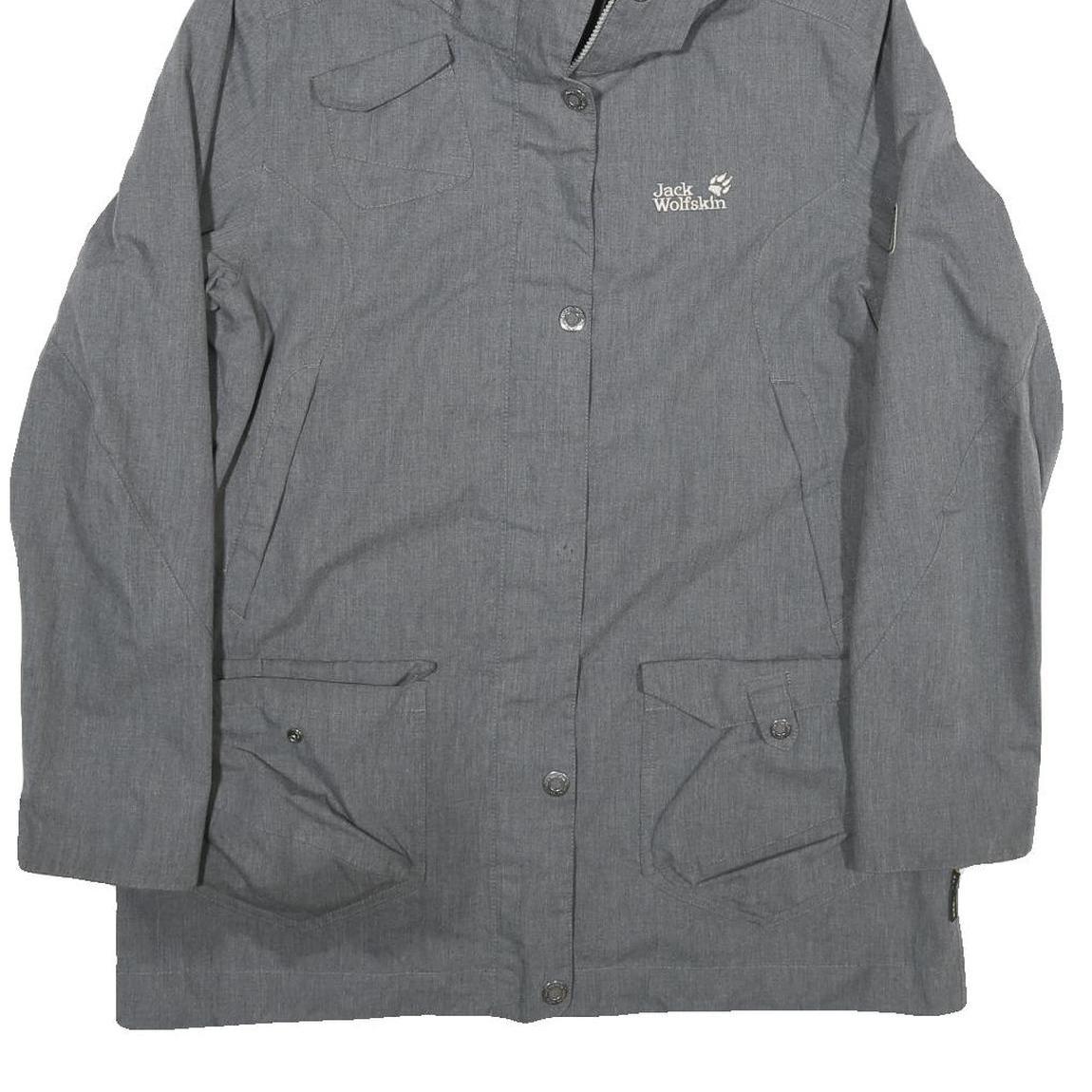 JACK WOLFSKIN Womens Grey Outdoor Jacket L Polyester Blend Zip Hooded Casual