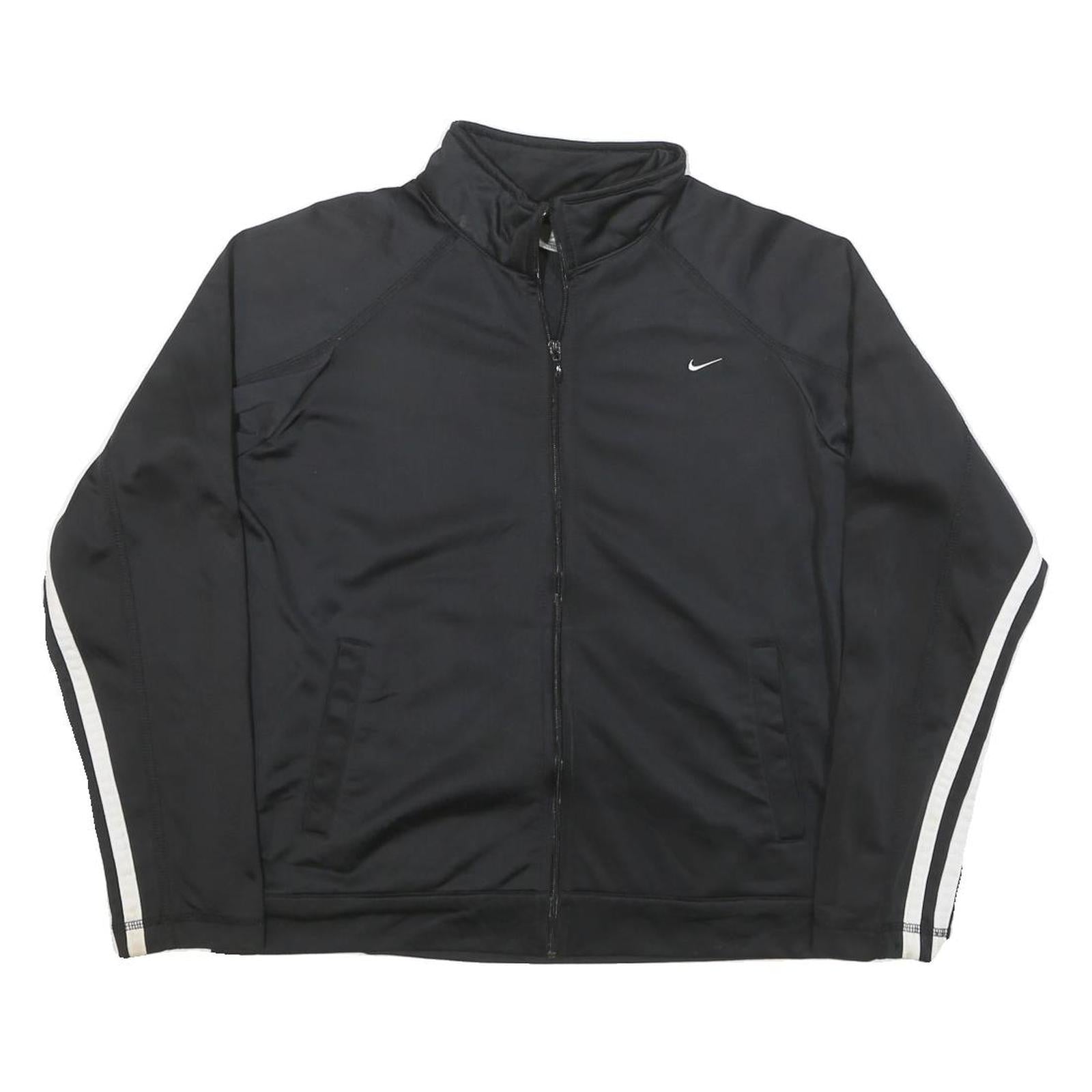 NIKE Womens Black & White Zip Jacket M Polyester Blend Track Logo Swoosh