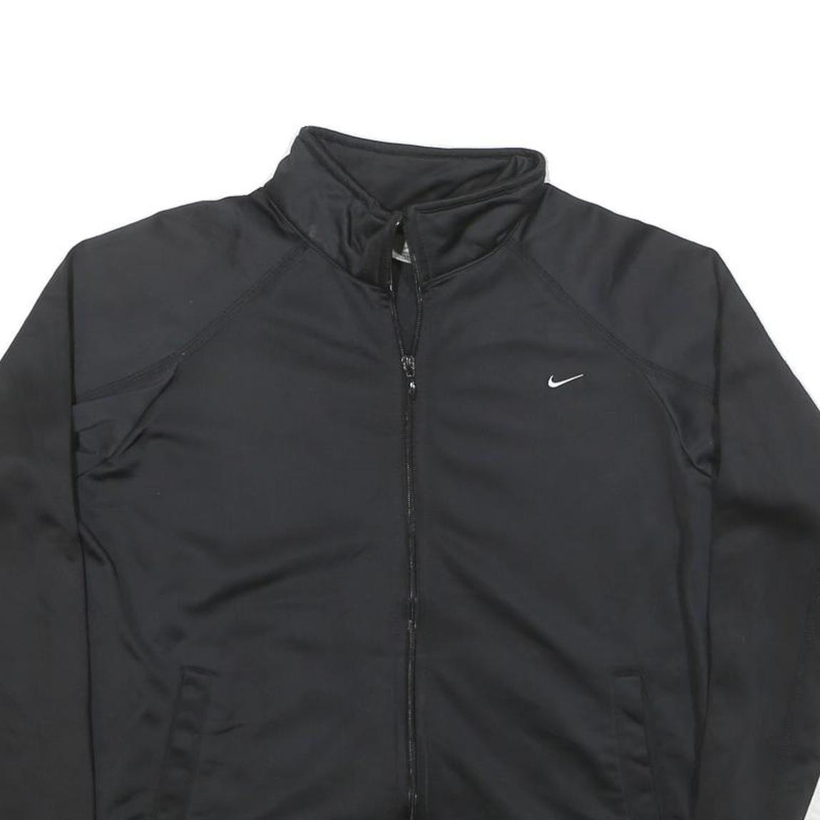 NIKE Womens Black & White Zip Jacket M Polyester Blend Track Logo Swoosh