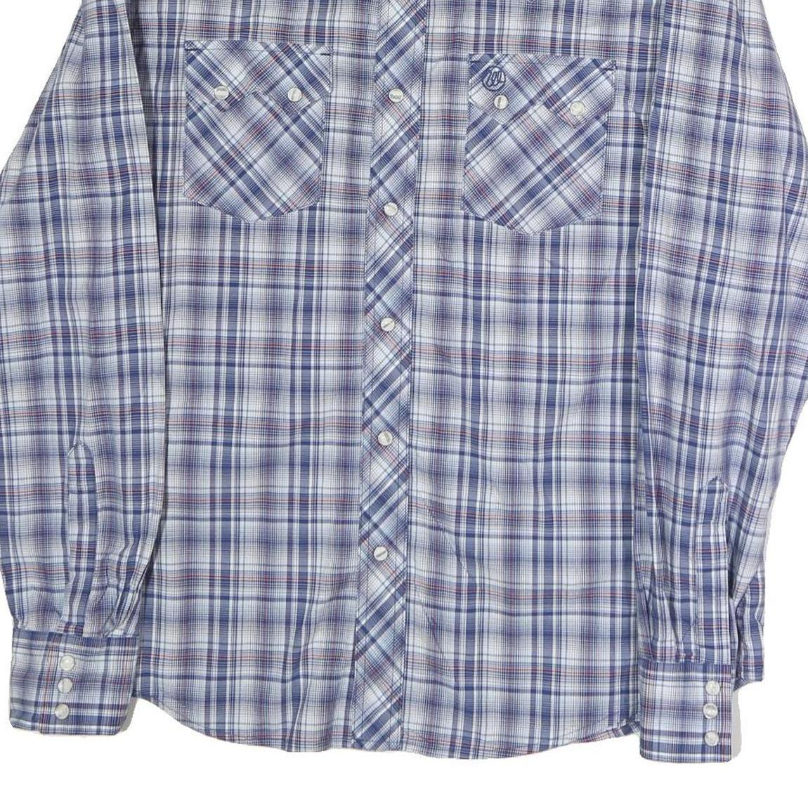 WRANGLER Mens Blue & White Check Shirt L Long Sleeve Cotton Western Retro
