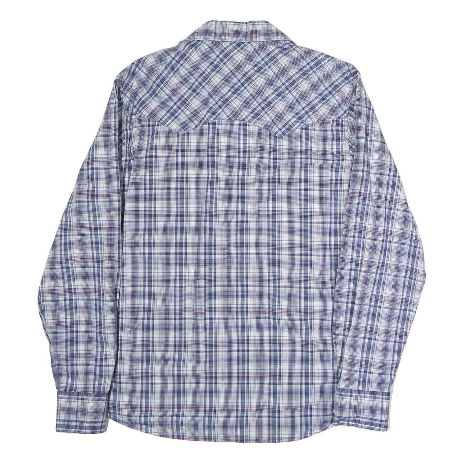 WRANGLER Mens Blue & White Check Shirt L Long Sleeve Cotton Western Retro