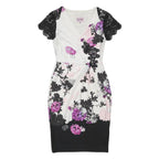 PHASE EIGHT Womens White & Black Floral Pencil Polyester Dress UK 10 Lace Sleeve