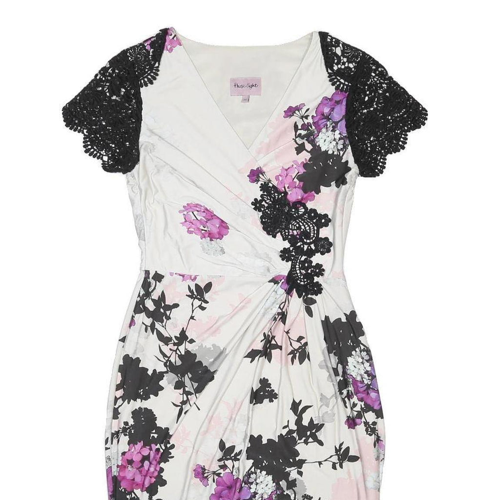 PHASE EIGHT Womens White & Black Floral Pencil Polyester Dress UK 10 Lace Sleeve