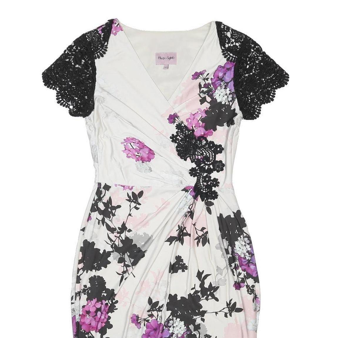 PHASE EIGHT Womens White & Black Floral Pencil Polyester Dress UK 10 Lace Sleeve