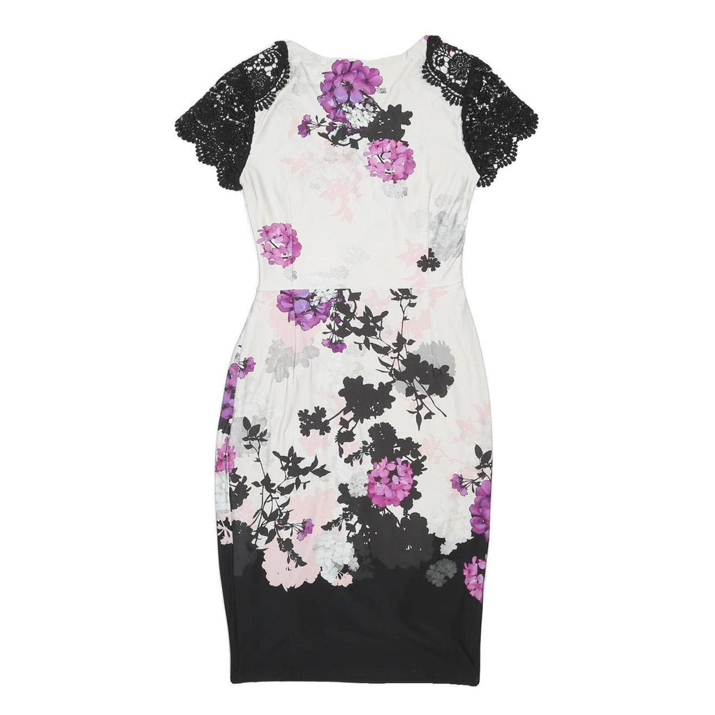 PHASE EIGHT Womens White & Black Floral Pencil Polyester Dress UK 10 Lace Sleeve
