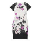 PHASE EIGHT Womens White & Black Floral Pencil Polyester Dress UK 10 Lace Sleeve