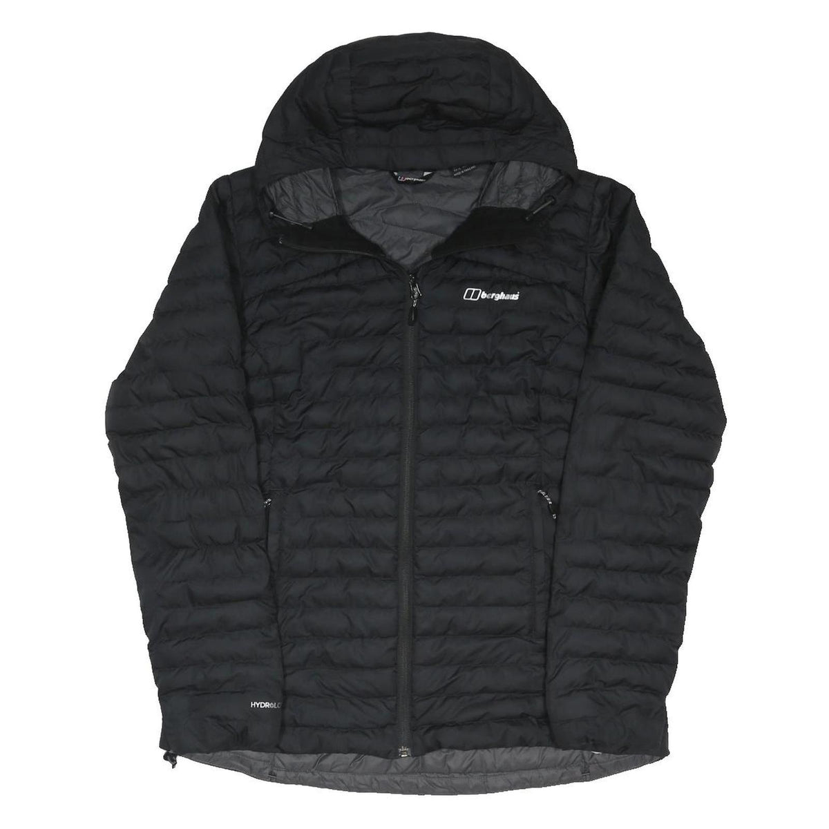 BERGHAUS Womens Black Outdoor Jacket UK 16 Polyester Blend Zip Hooded Quilted