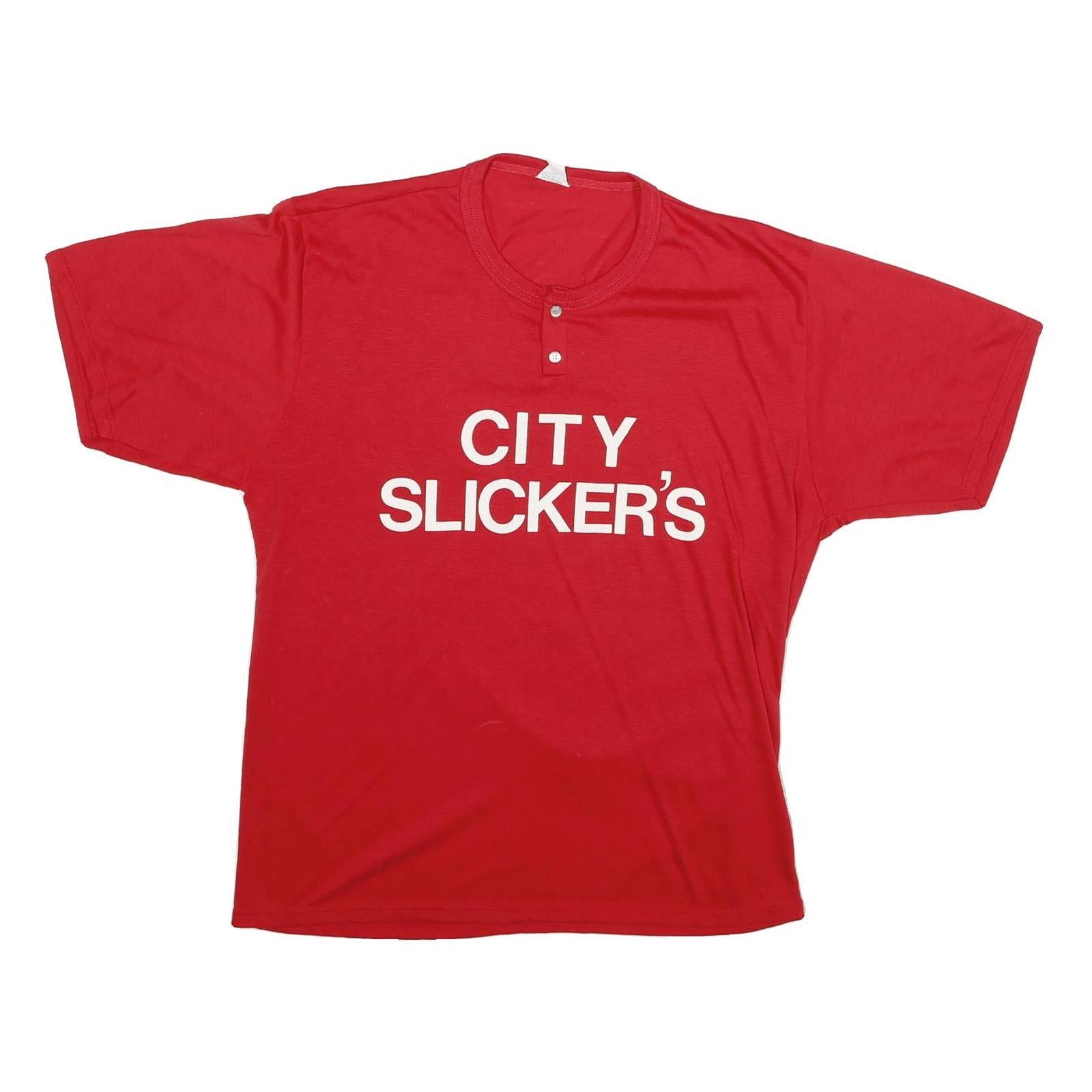 Mens Red Cotton Graphic T-Shirt XL Short Sleeve Round Neck City Slicker's