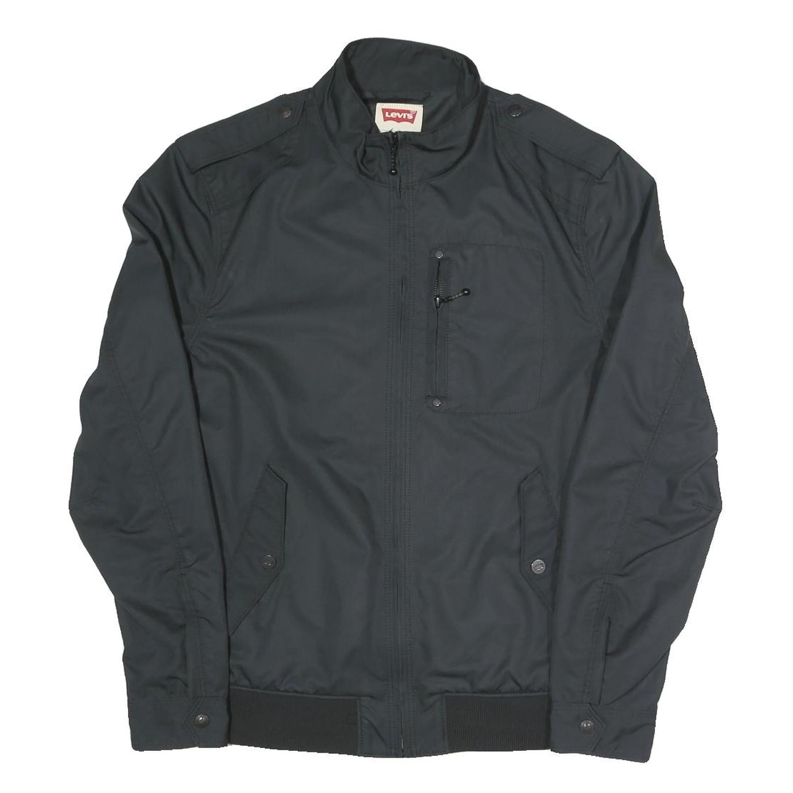 LEVI'S Mens Black Zip Polyester Blend Bomber Jacket M Plain Casual Outerwear