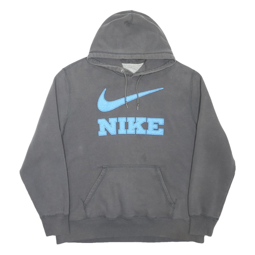 NIKE Mens Grey & Light Blue Logo Hoodie 2XL Cotton Blend Pullover Casual