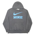 NIKE Mens Grey & Light Blue Logo Hoodie 2XL Cotton Blend Pullover Casual