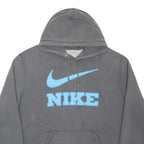 NIKE Mens Grey & Light Blue Logo Hoodie 2XL Cotton Blend Pullover Casual