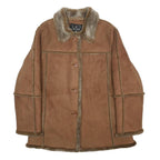 UTEX DESIGN Womens Brown Faux Suede Button Jacket L Acrylic Blend Faux Fur Trim