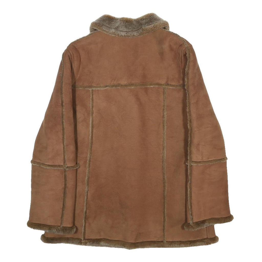 UTEX DESIGN Womens Brown Faux Suede Button Jacket L Acrylic Blend Faux Fur Trim