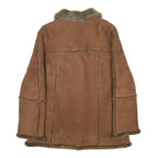 UTEX DESIGN Womens Brown Faux Suede Button Jacket L Acrylic Blend Faux Fur Trim
