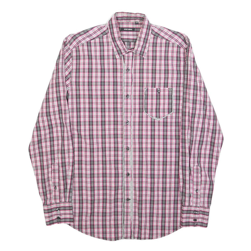 ANTONY MORATO Mens Pink & Grey Checked Shirt S Casual Cotton Blend Long Sleeve