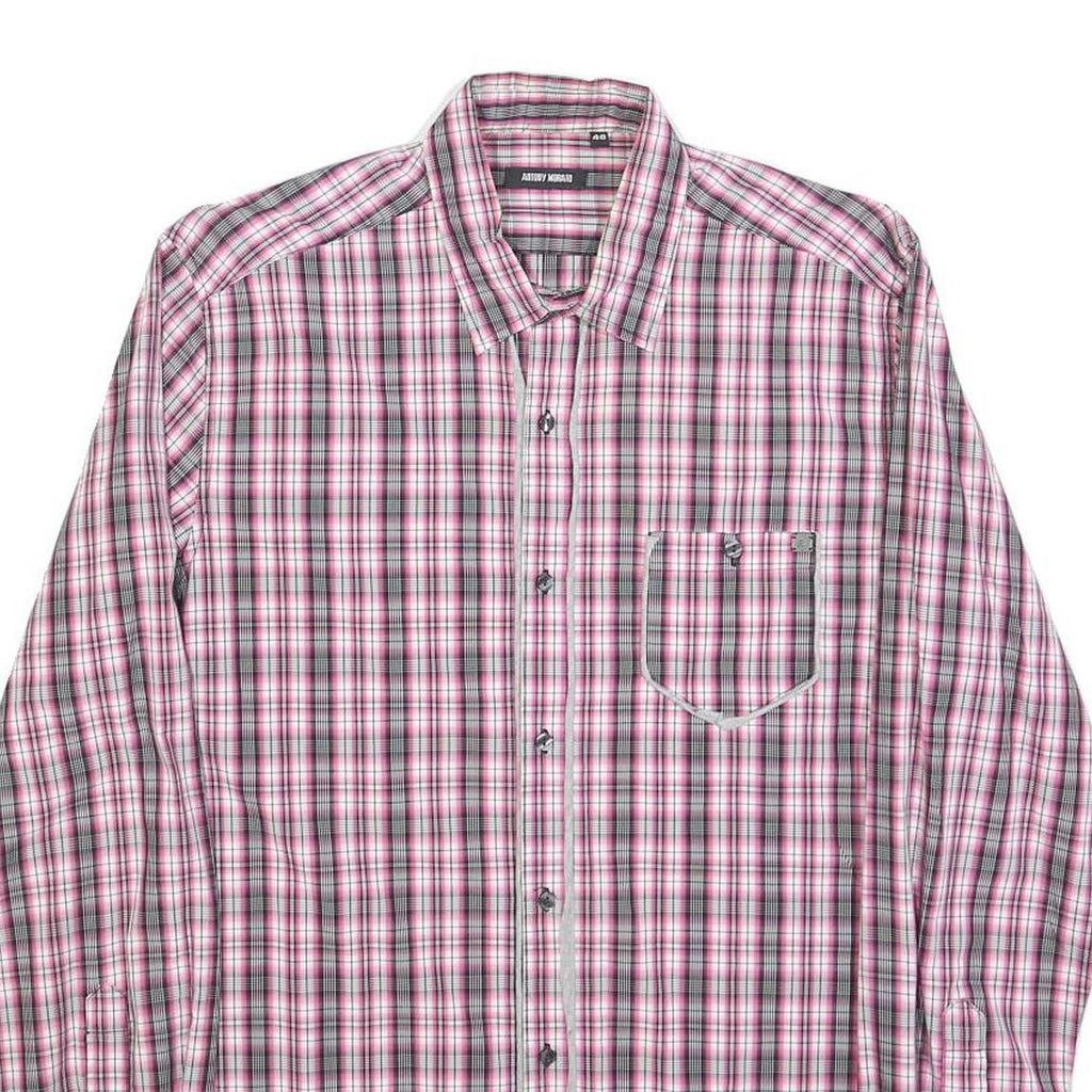 ANTONY MORATO Mens Pink & Grey Checked Shirt S Casual Cotton Blend Long Sleeve