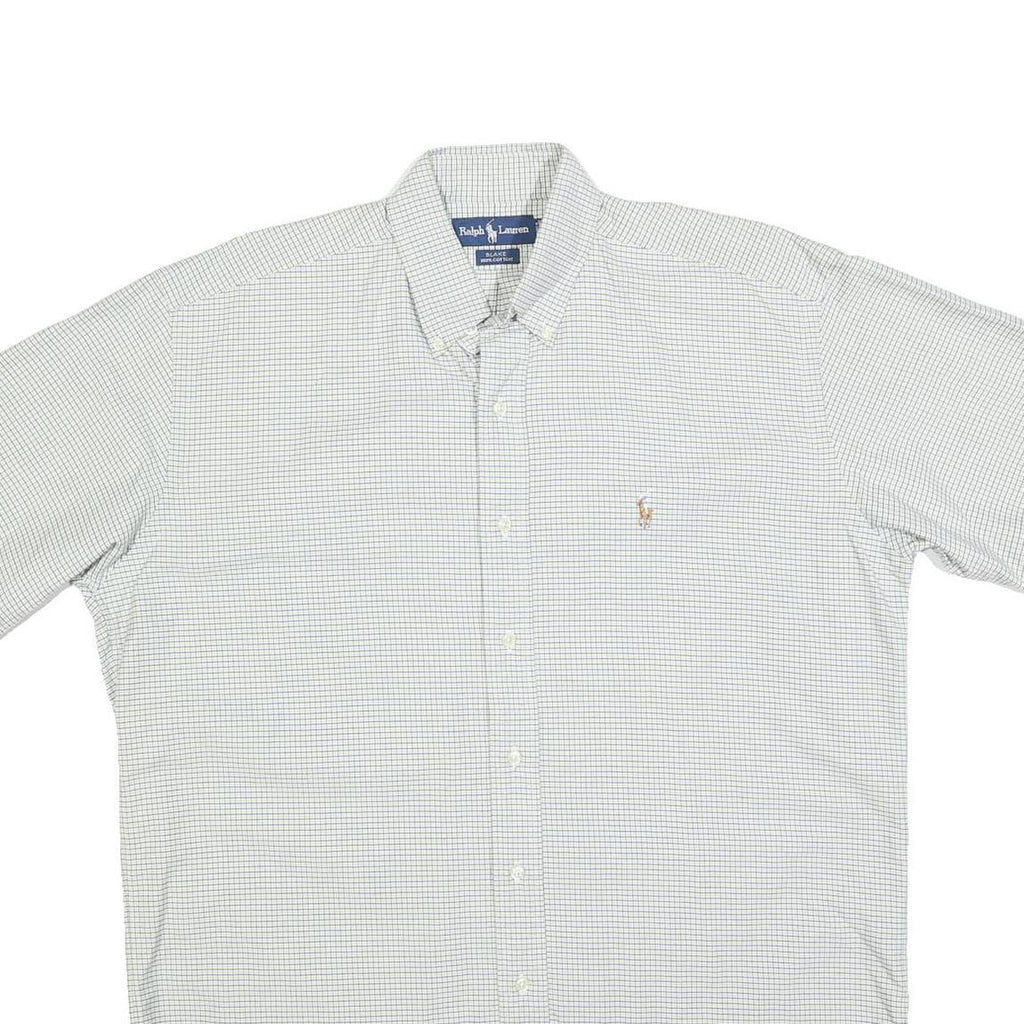 RALPH LAUREN Mens White & Green Checked Shirt M Cotton Blend Button Shirt