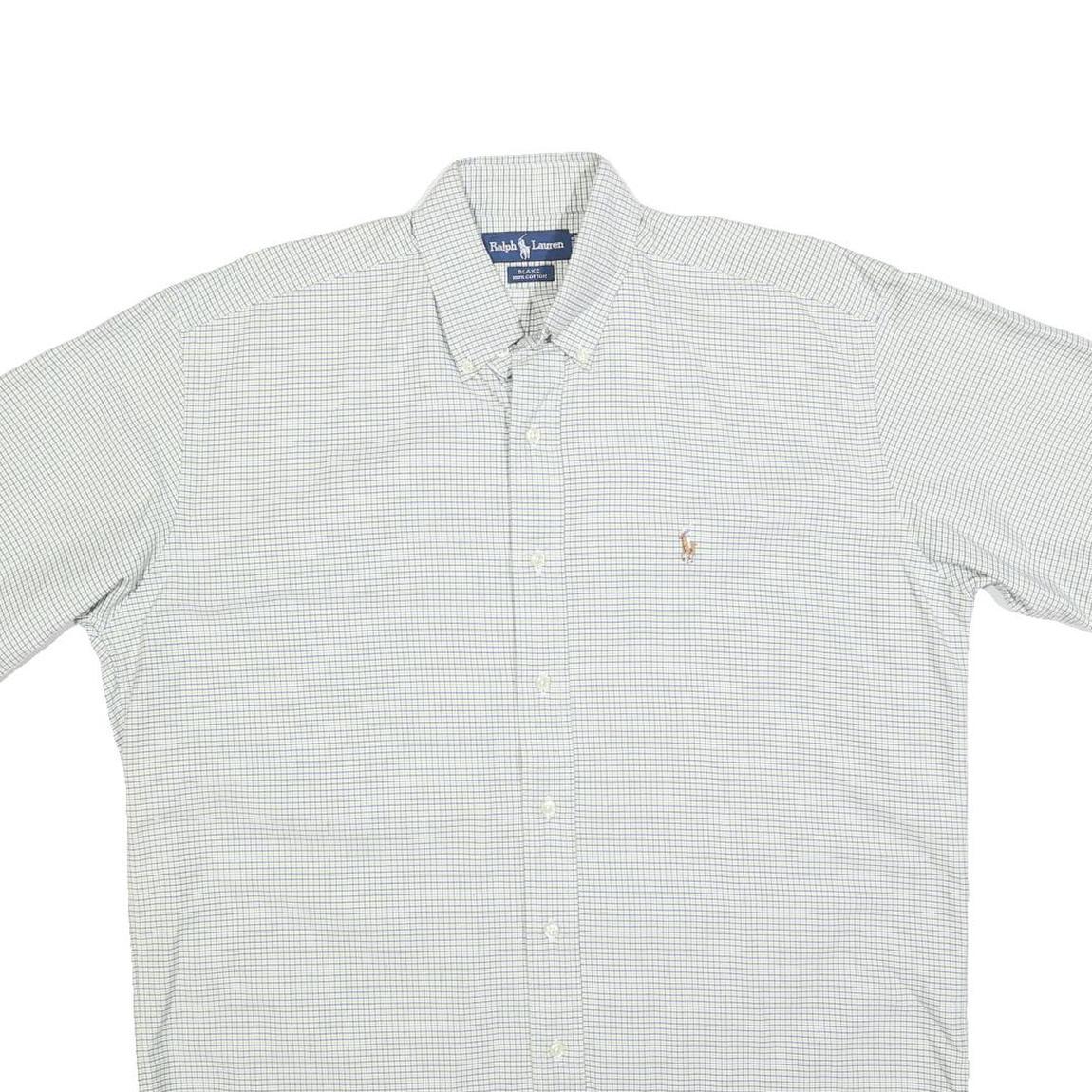 RALPH LAUREN Mens White & Green Checked Shirt M Cotton Blend Button Shirt