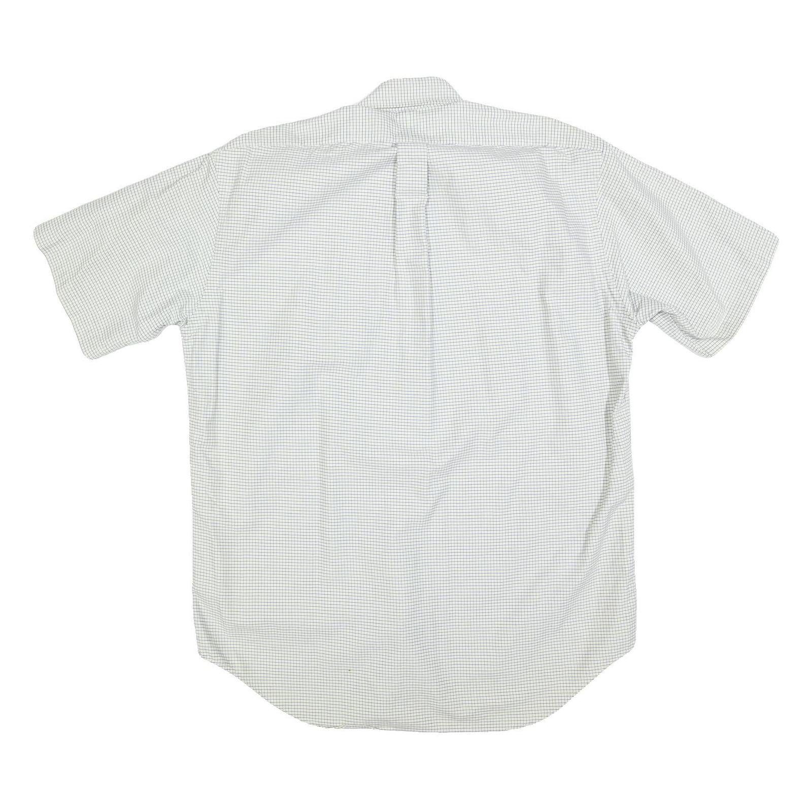 RALPH LAUREN Mens White & Green Checked Shirt M Cotton Blend Button Shirt