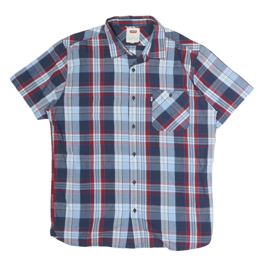 LEVI'S Mens Blue & Red Check Shirt L Cotton Casual Summer Button Pocket