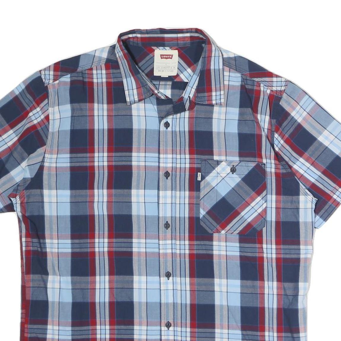 LEVI'S Mens Blue & Red Check Shirt L Cotton Casual Summer Button Pocket