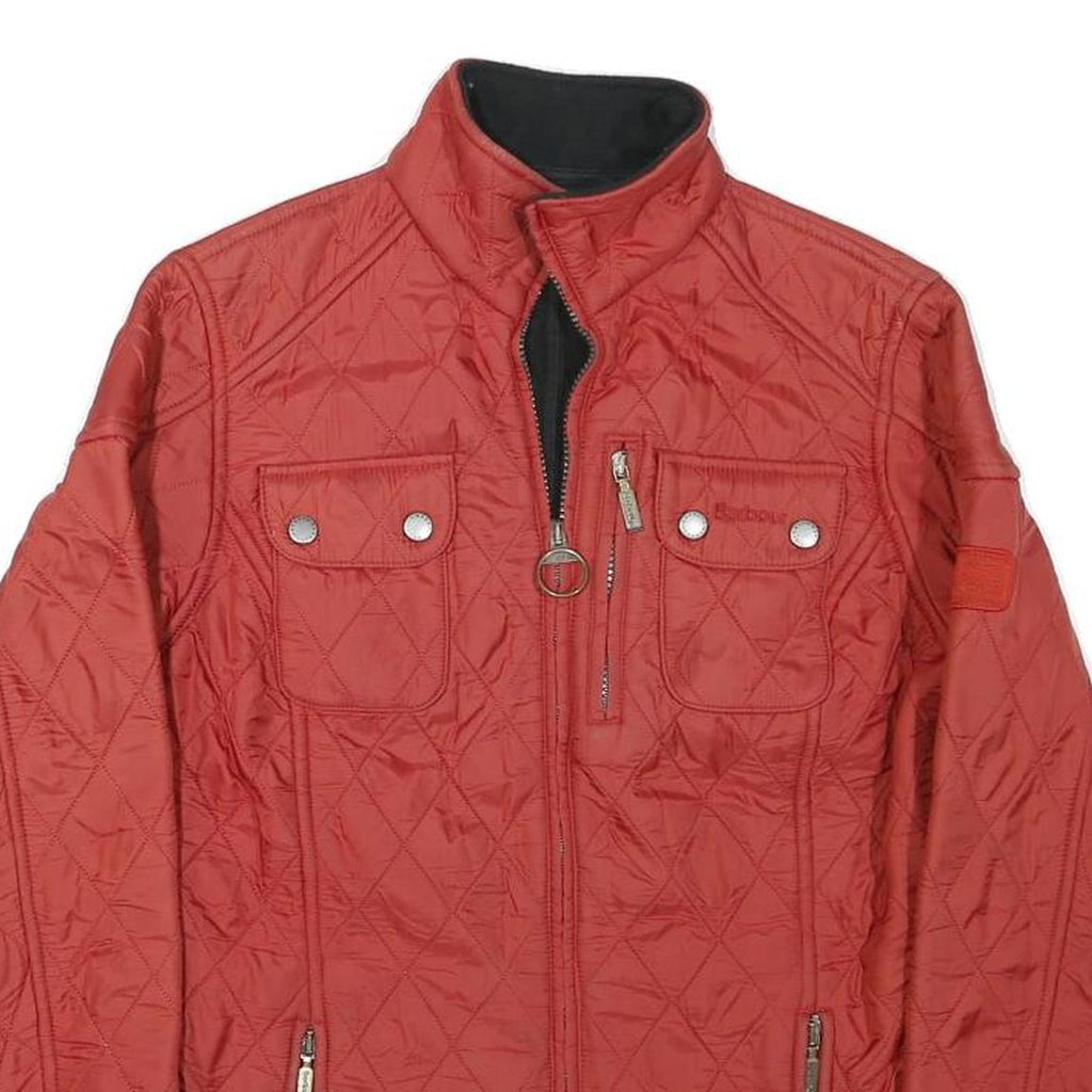 BARBOUR Womens Red Quilted Jacket S Polyester Blend Zip Pocket Detail