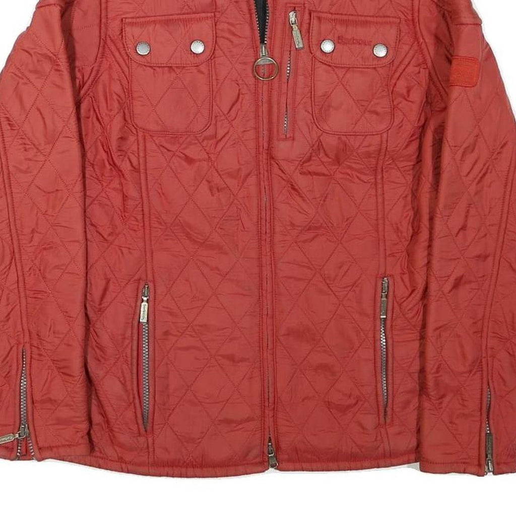 BARBOUR Womens Red Quilted Jacket S Polyester Blend Zip Pocket Detail
