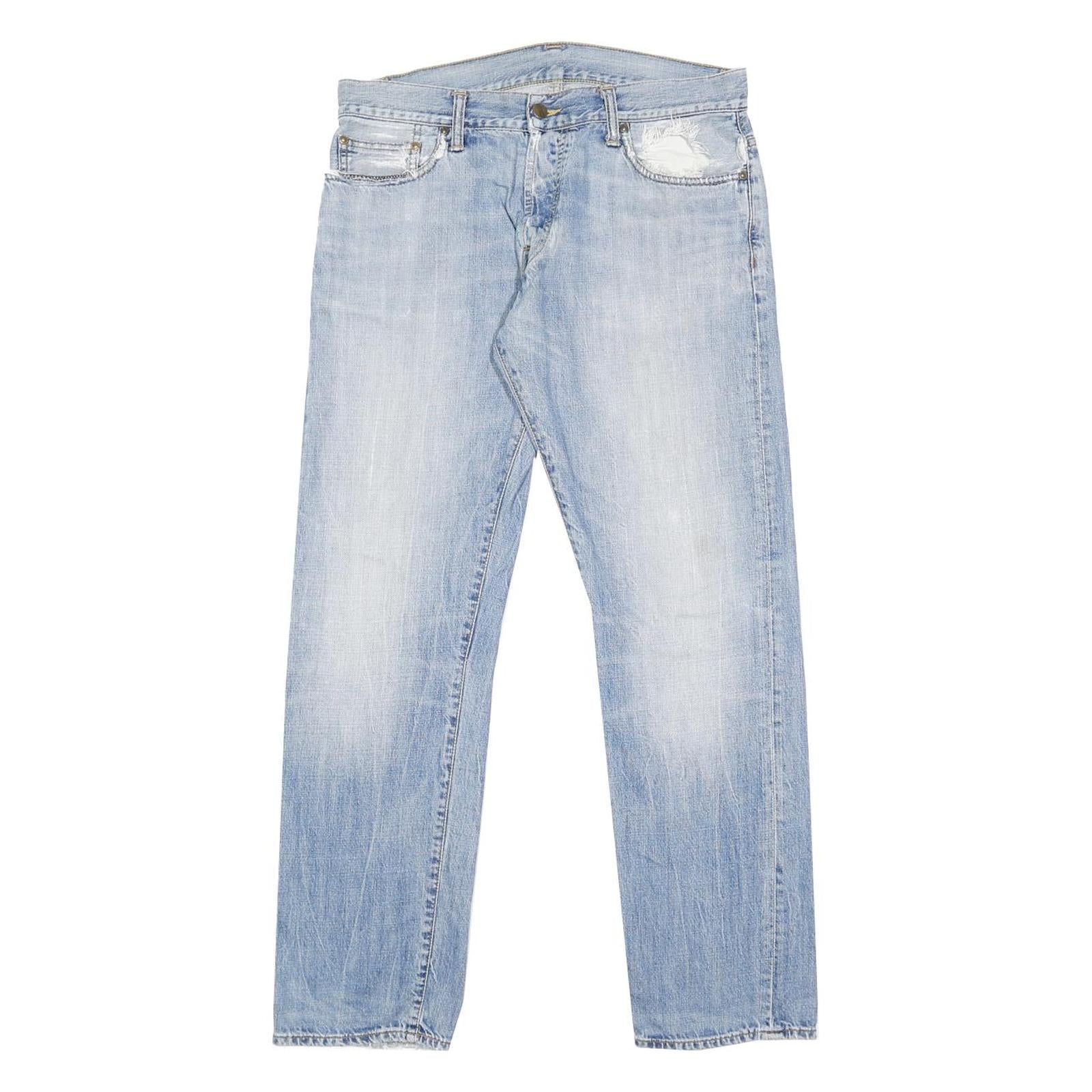 CARHARTT Mens Regular Light Blue Denim Jeans W32 L32 Button Closure Cotton