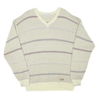 JOCKEY Mens Cream Patterned Acrylic Blend Jumper V-Neck Basic Knit L Casual Wear
