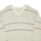 JOCKEY Mens Cream Patterned Acrylic Blend Jumper V-Neck Basic Knit L Casual Wear