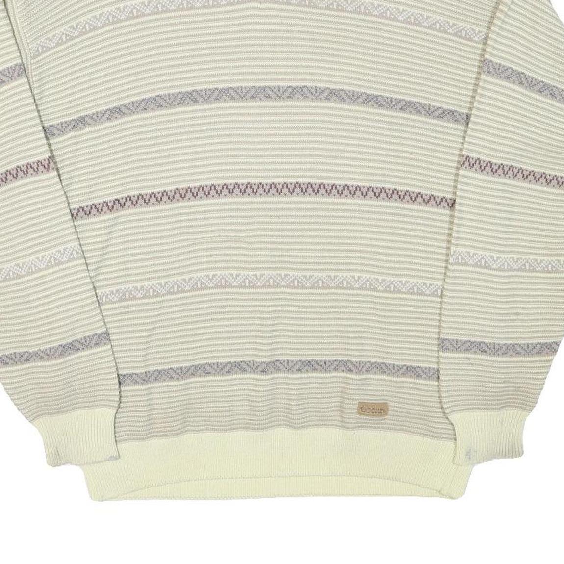 JOCKEY Mens Cream Patterned Acrylic Blend Jumper V-Neck Basic Knit L Casual Wear