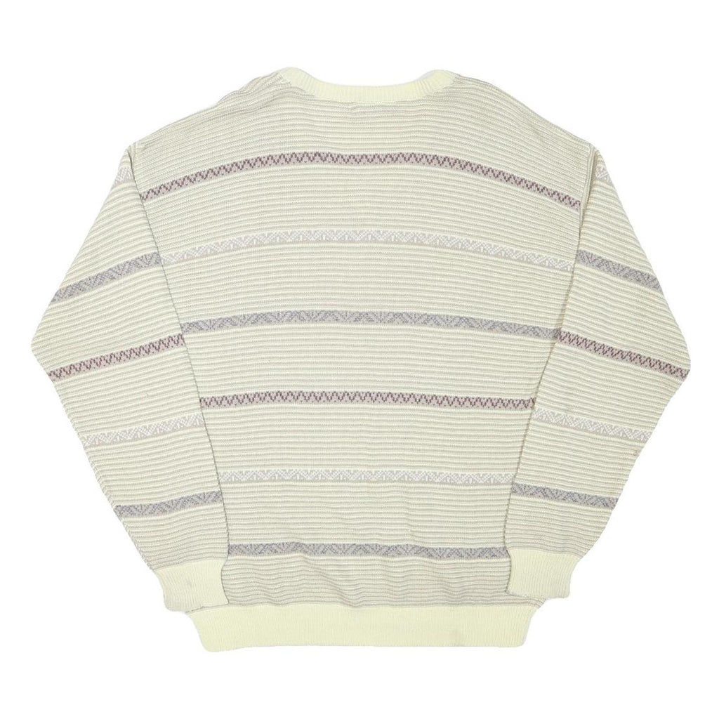 JOCKEY Mens Cream Patterned Acrylic Blend Jumper V-Neck Basic Knit L Casual Wear