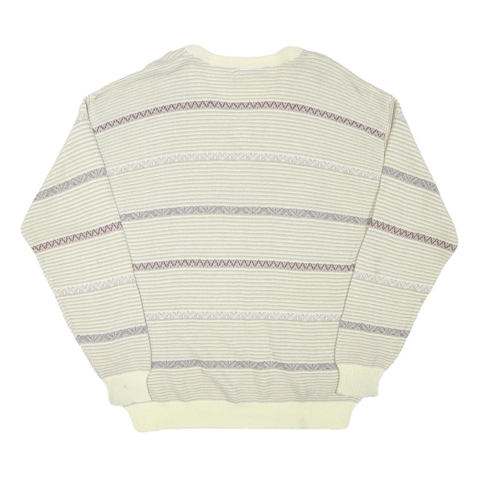 JOCKEY Mens Cream Patterned Acrylic Blend Jumper V-Neck Basic Knit L Casual Wear