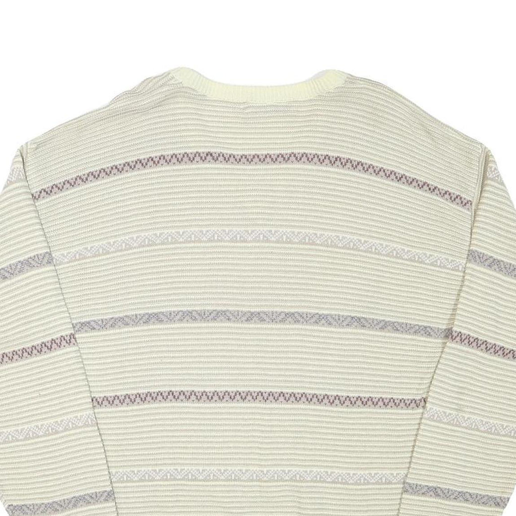 JOCKEY Mens Cream Patterned Acrylic Blend Jumper V-Neck Basic Knit L Casual Wear